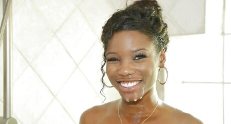 Deluxe black amateur Mya Mays rammed after good cock suck in the bathroom